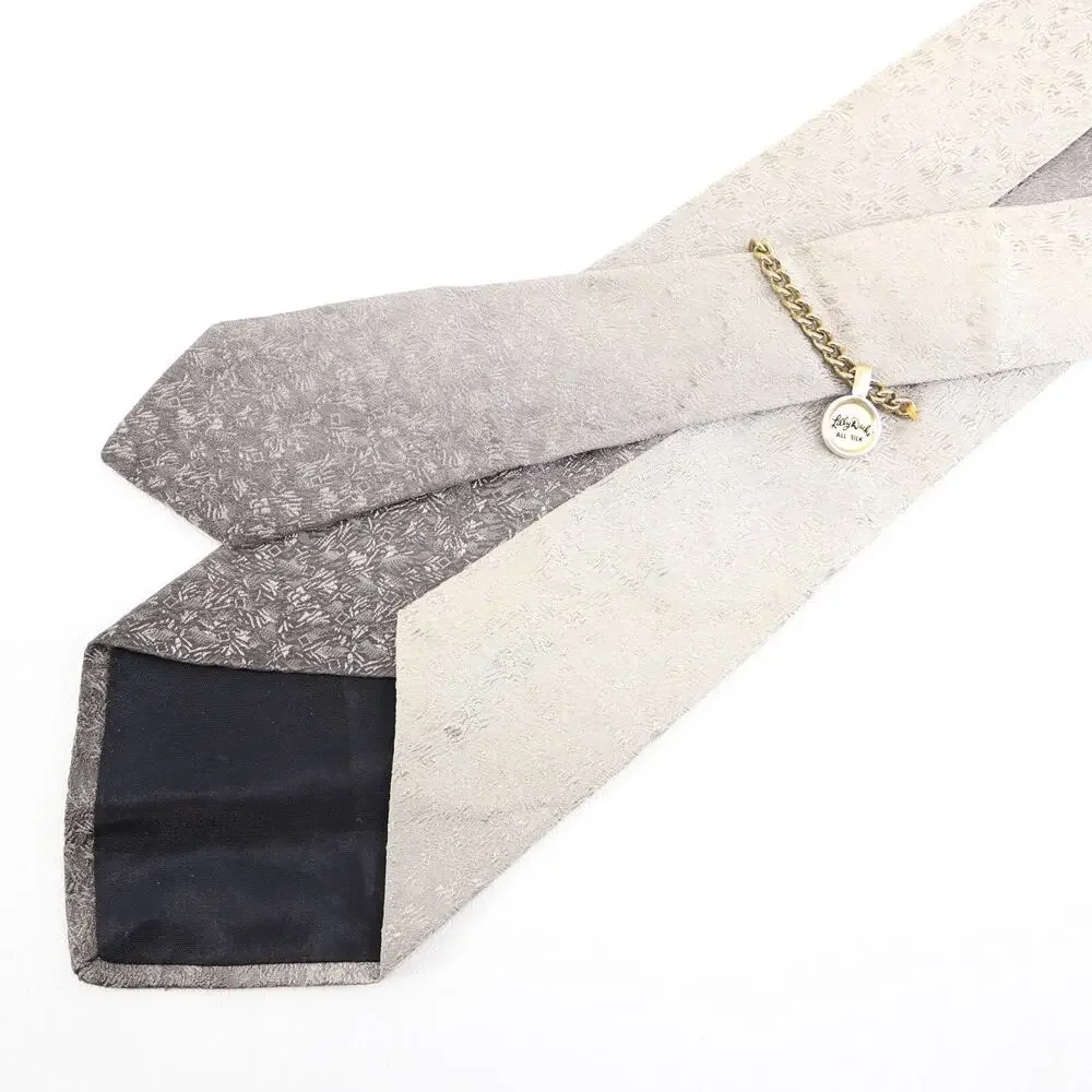 Lilly Dache Marv Miller Tie Mens 56 in Silk Gray Ombre Abstract Geo Floral Wide